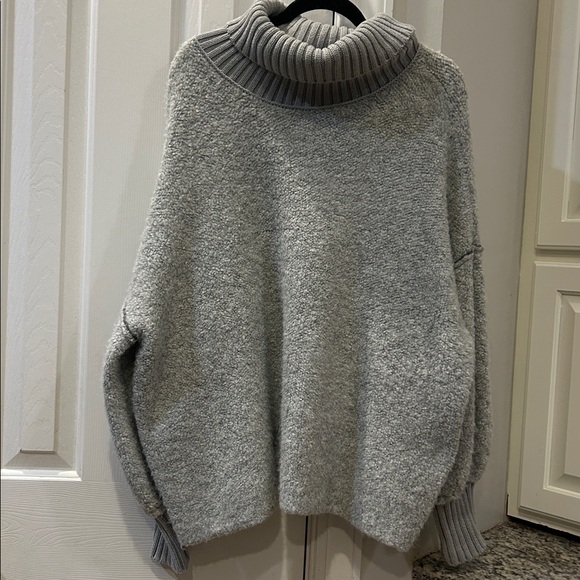 Free People Sweaters - Free People Milo Sweater Turtleneck Tunic Oversized Women Large Black Gray Fuzzy